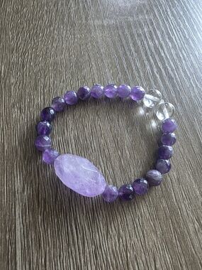 Amethyst Beaded Stretch Bracelet - Purple